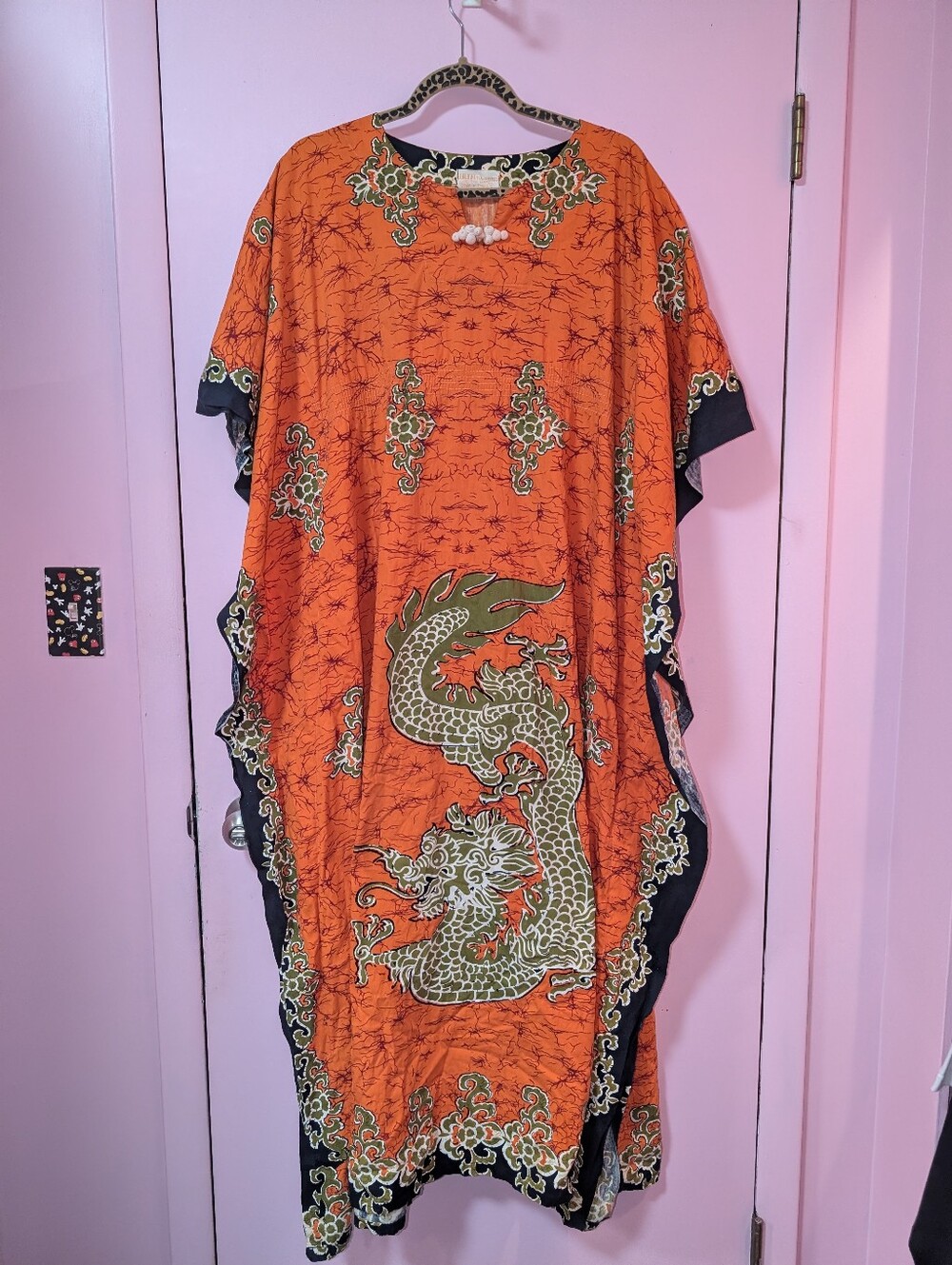 Vintage 70s Thailand Dragon Print Kaftan